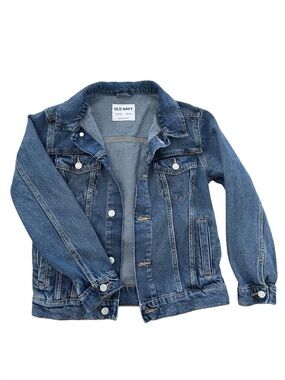 EUC Women’s Classic Medium Wash Denim Jacket Casual Spring Button Up Old Navy L